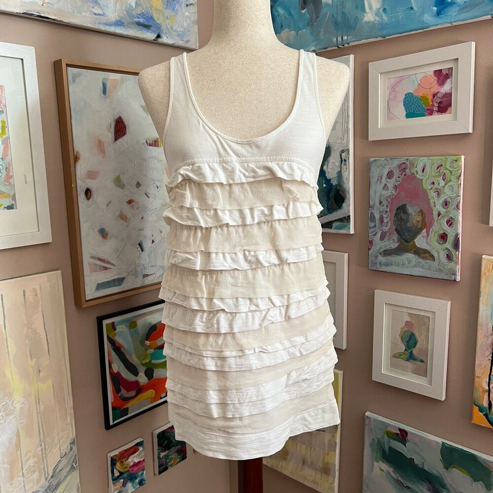 J. Crew Ivory Ruffle Tier Tank Silk Blend y2k 90s Romantic Preppy Feminine M
